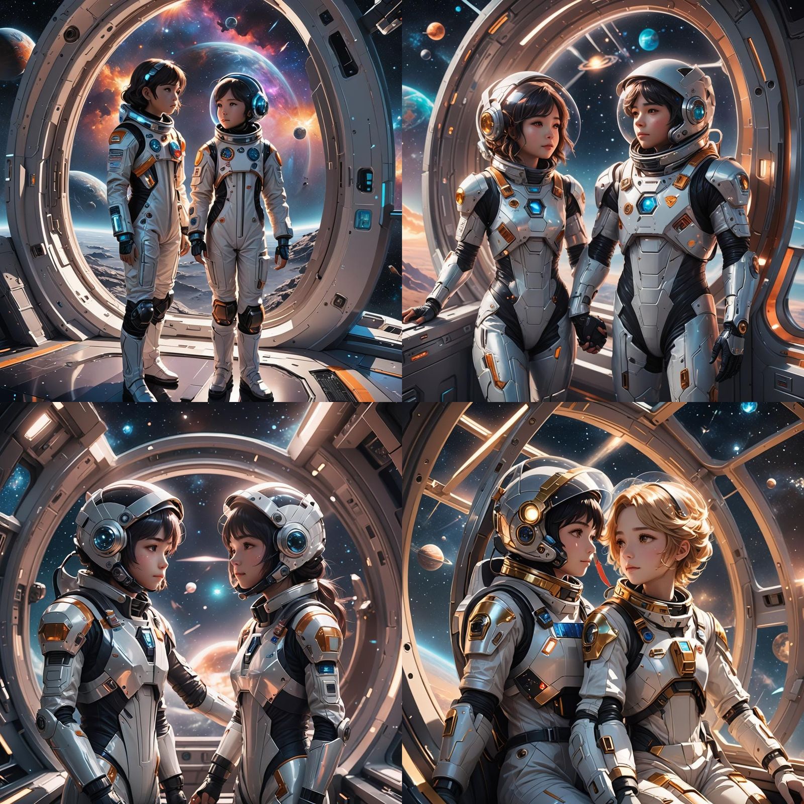 Boy and Girl in Spaceship Gazing at Stars: Anime Art