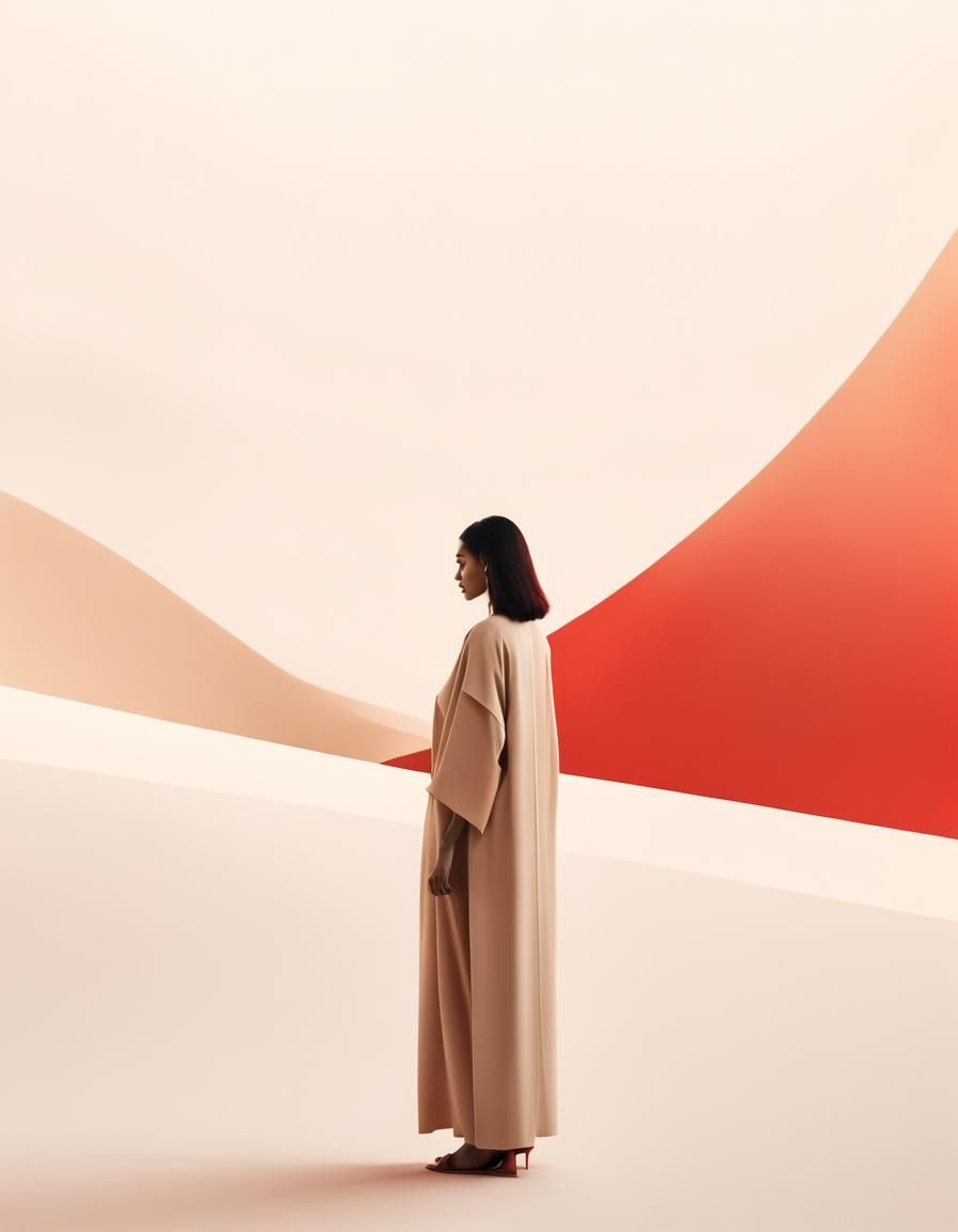 Minimalist Abstract Portrait in Beige and Red