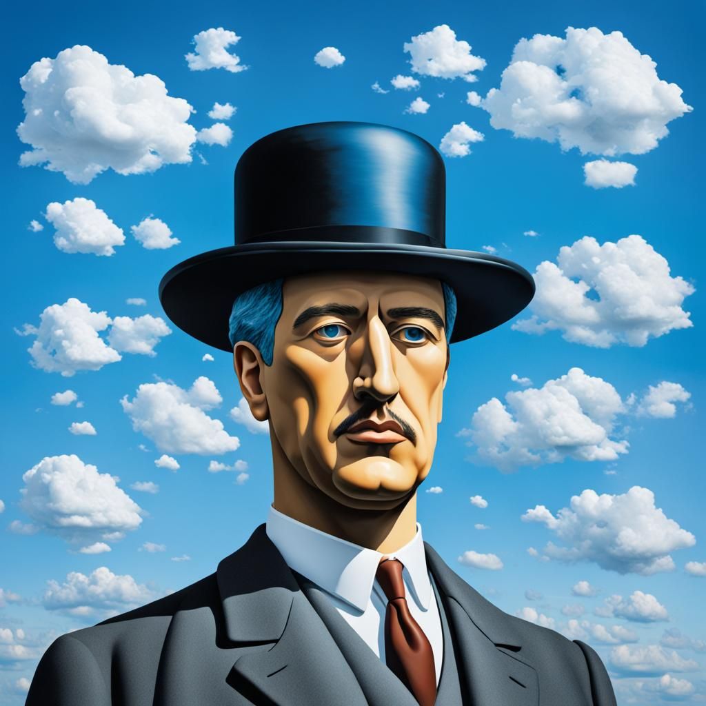 Magritte-Inspired 3D Puzzle of a Man in Hat