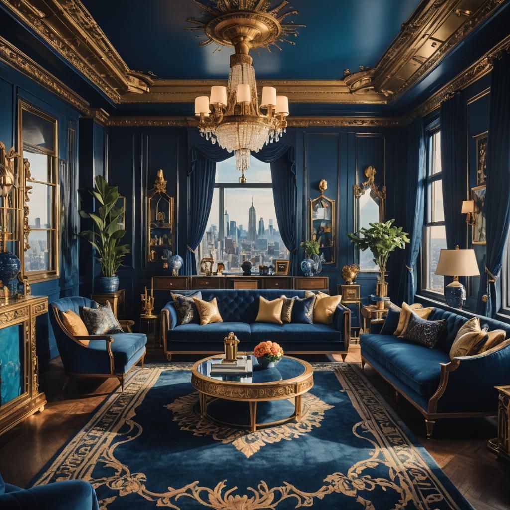 Luxurious Indigo Penthouse Interior with City View