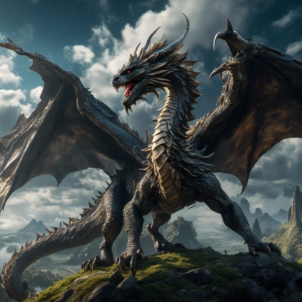 Epic Dragon in Ancient Forest, Hyperrealistic Concept Art