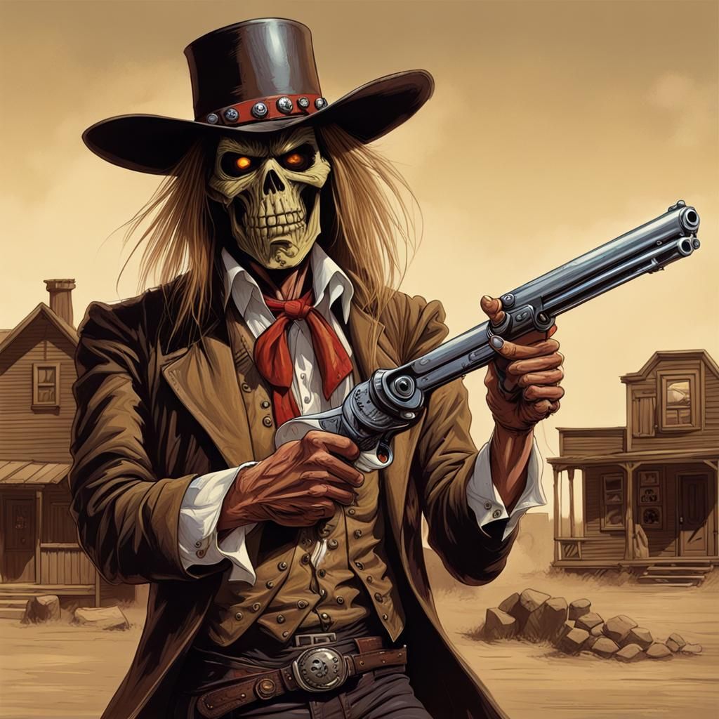 Eddie Iron Maiden as Gunslinger in Old West Saloon