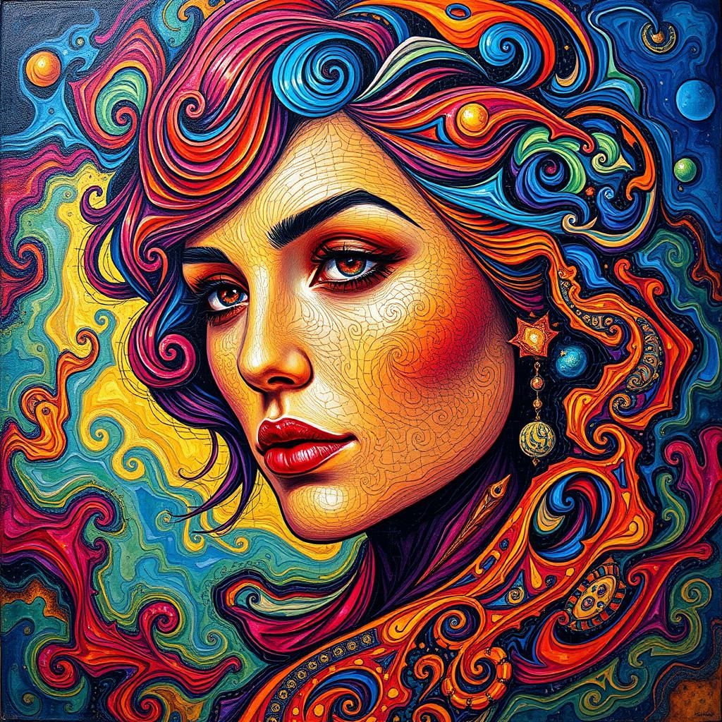 Fractal Woman Portrait in Expressionist Impasto Style