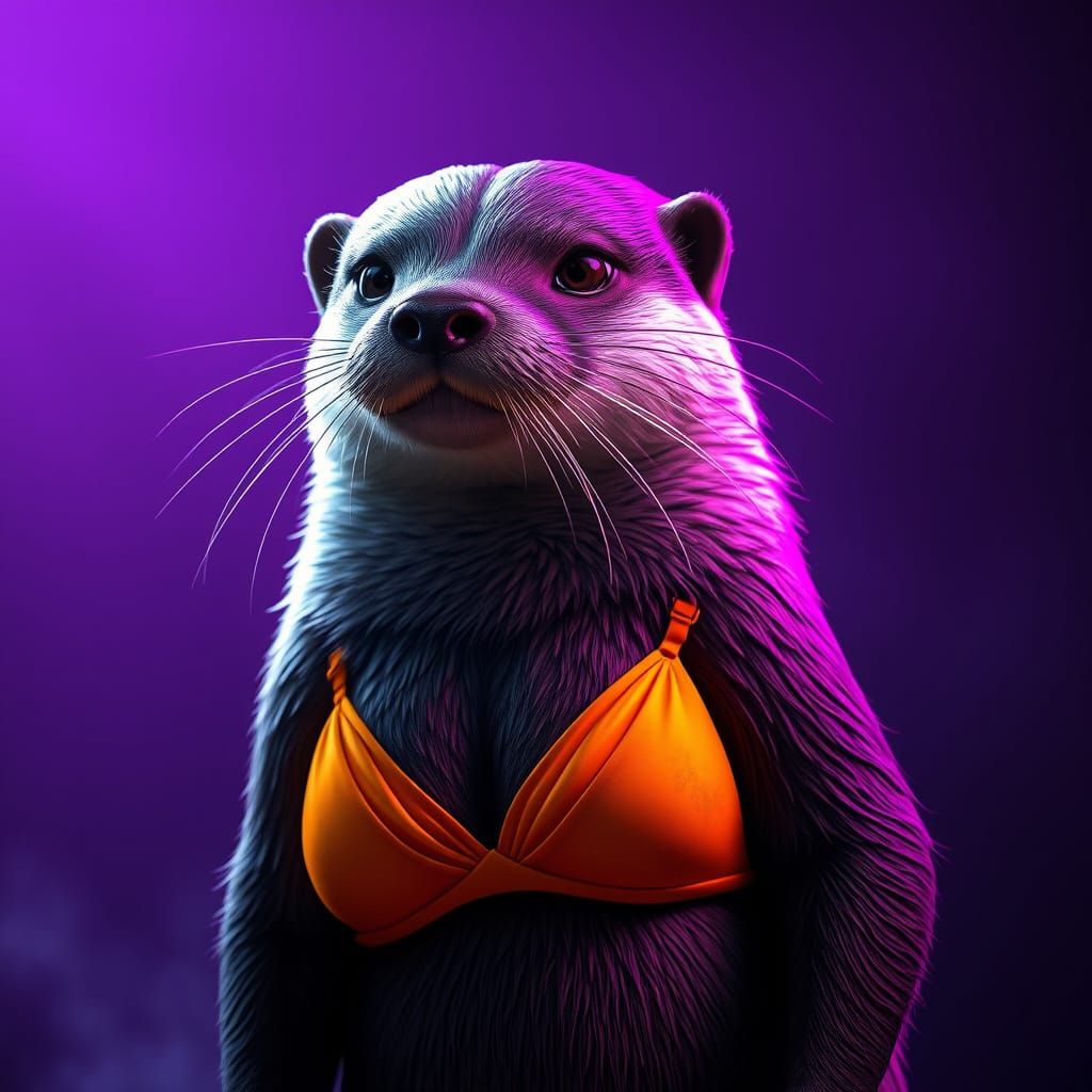 Majestic Otter in Vibrant Orange Bikini