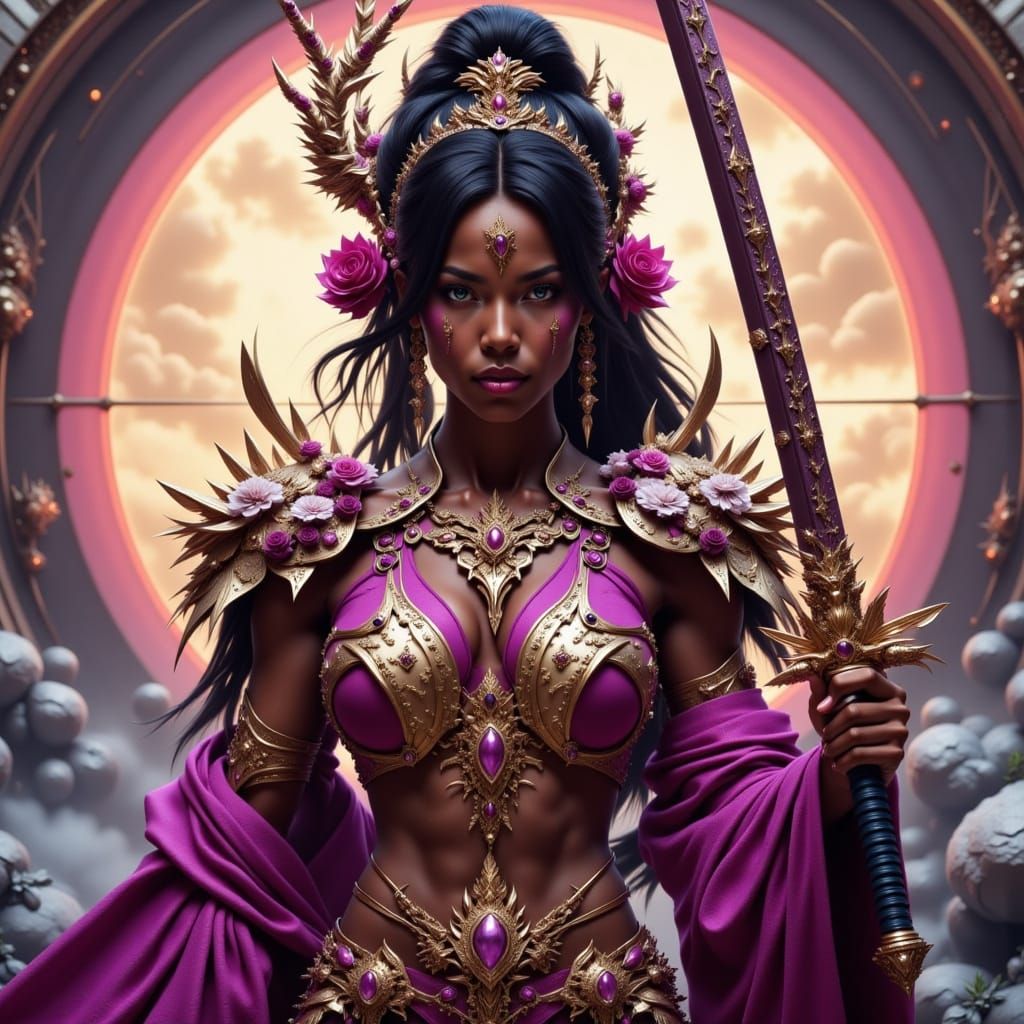 Kimono Armor: American Woman in Alphonse Mucha Style