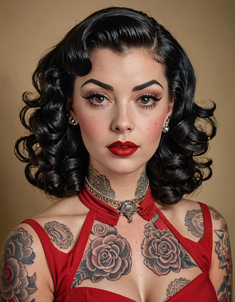 Tattooed Pin-Up Girl with Airbrushed Blouse