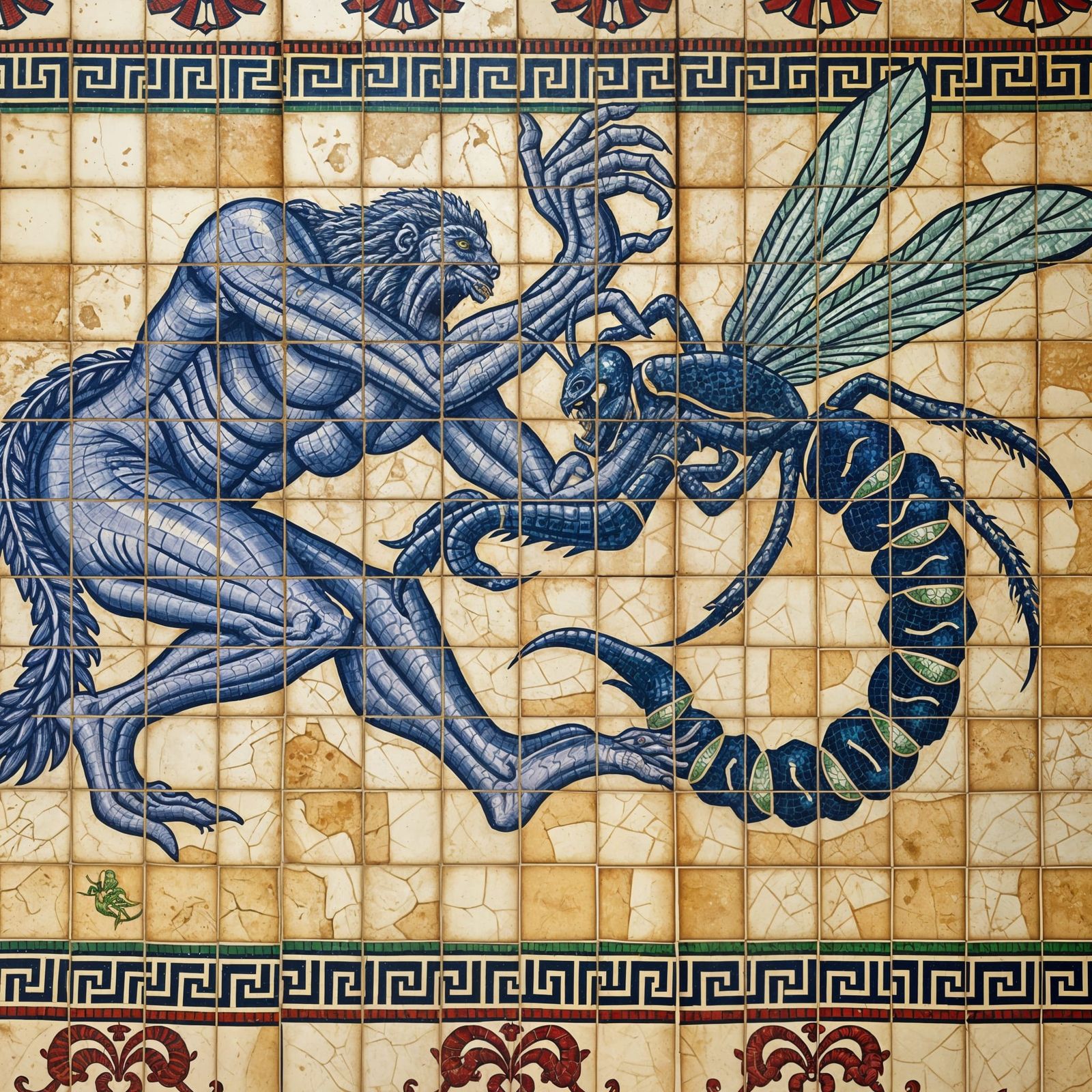 Ancient Greek Mosaic Depicts Mythical Creature Wrestling