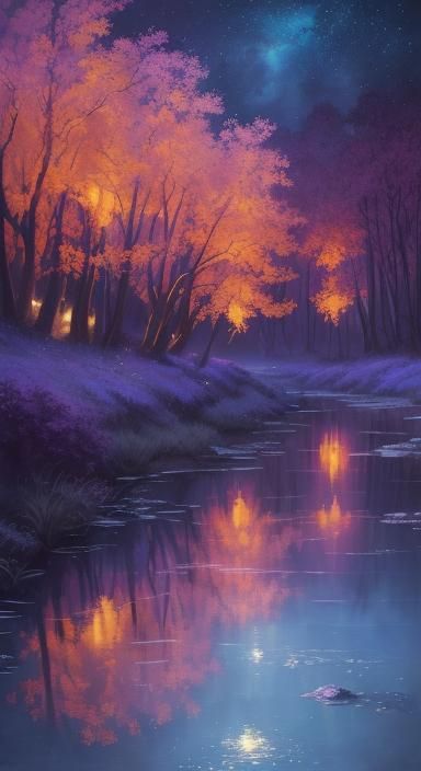 Fantasy Village at Twilight, Impressionist Oil Painting