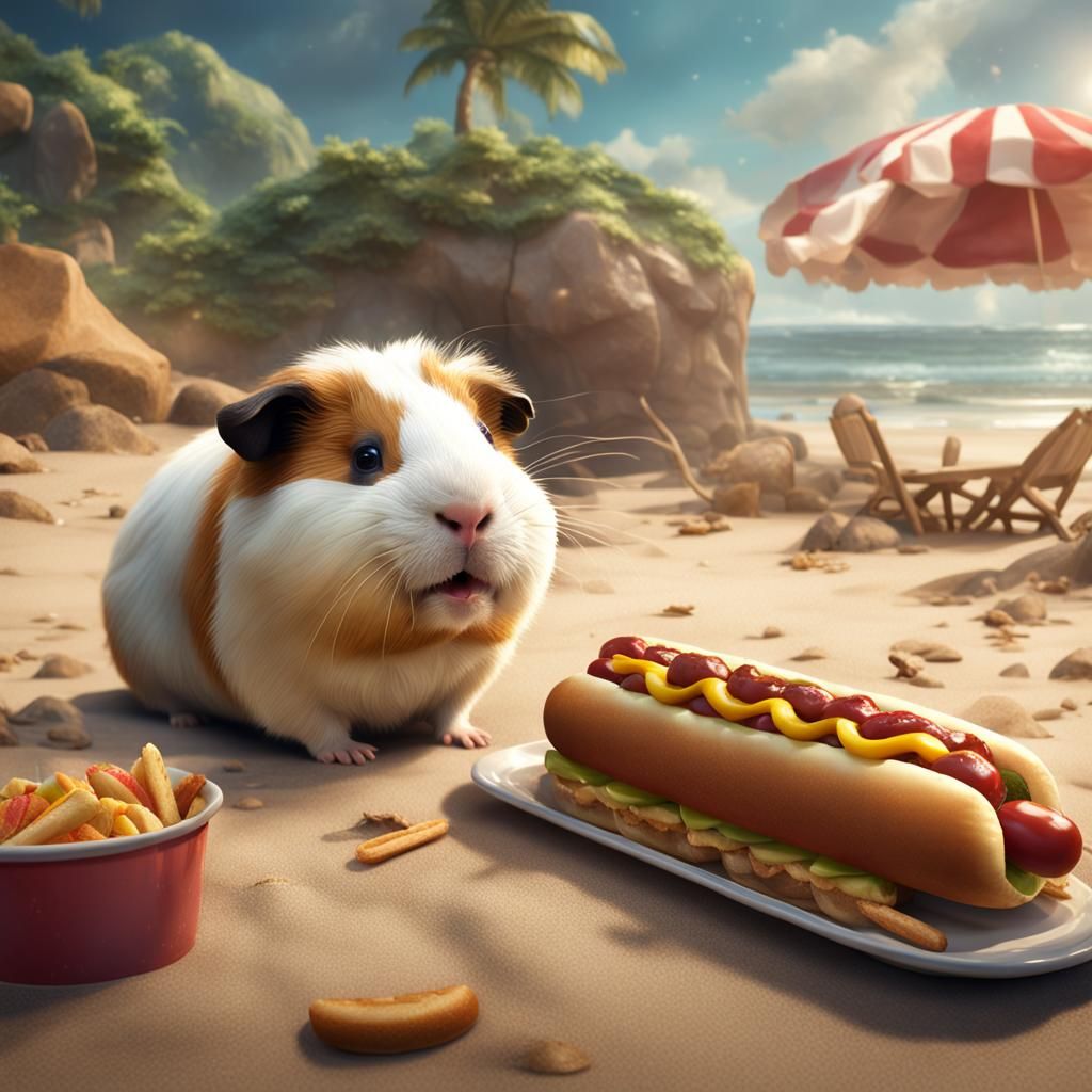 Guinea Pig's Beach Feast: Detailed Matte Painting
