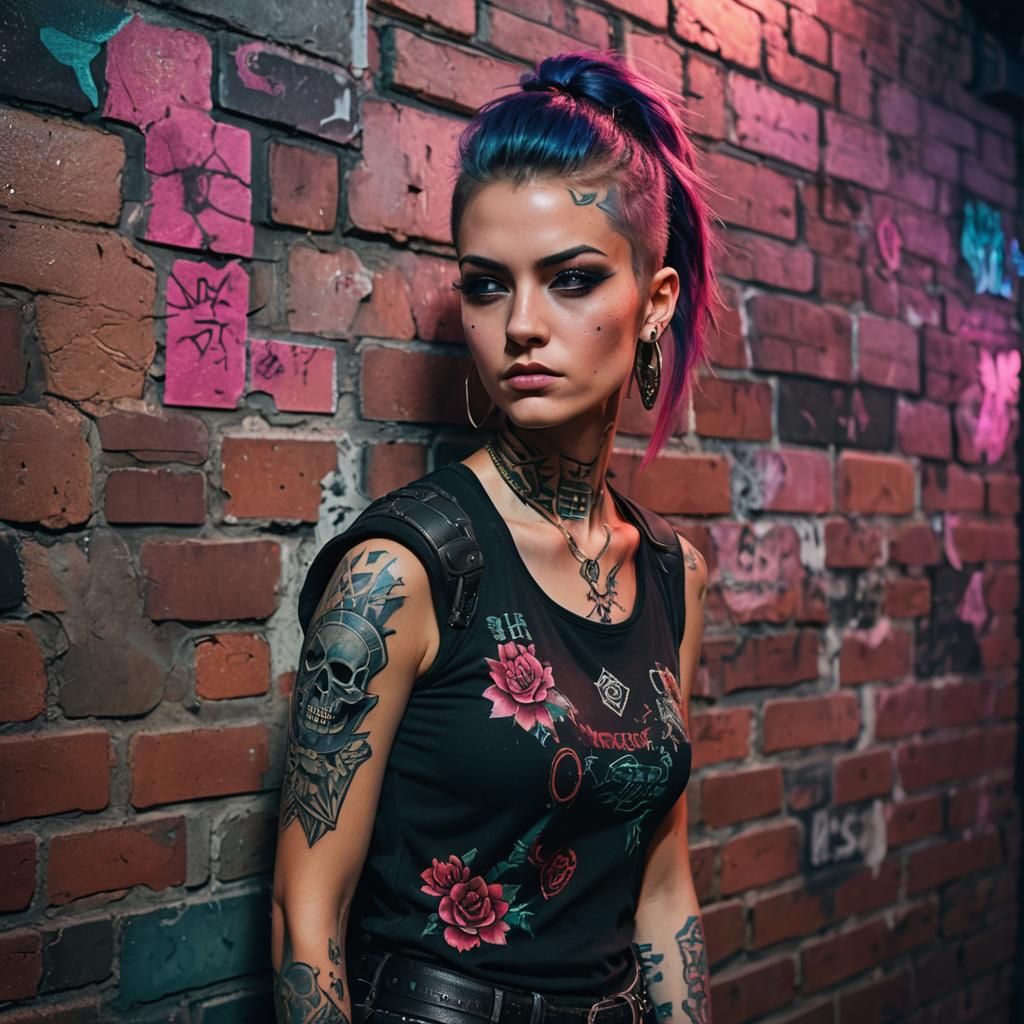 Cyberpunk Girl in Neon Alley