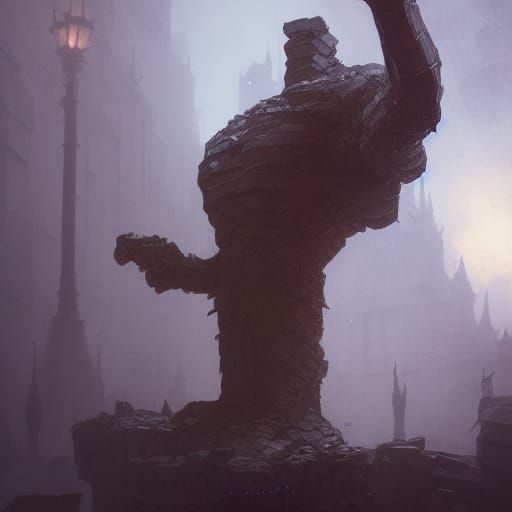 Detailed Stone Golem Concept Art in Dark Fantasy Style