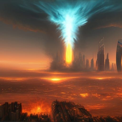 Nuclear Explosion Devastates Dubai: Detailed Matte Painting