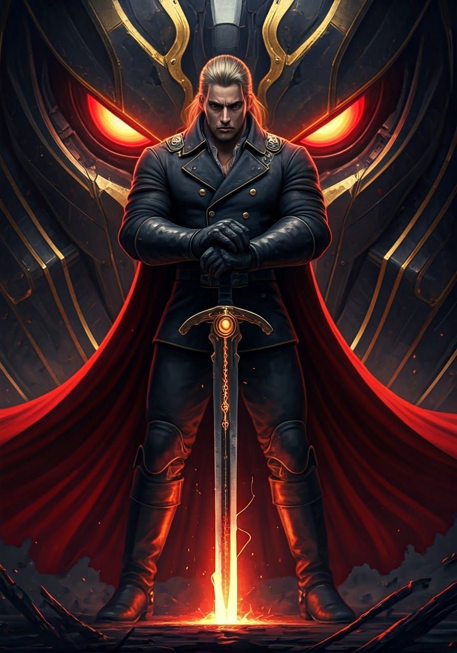 Dark Fantasy Prince Wields Elegant Plasma Longsword with Maj...