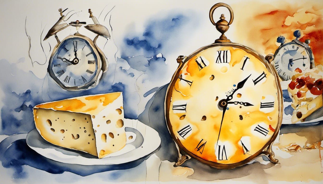 Melting Cheese Clocks: A Dali-Inspired Watercolor