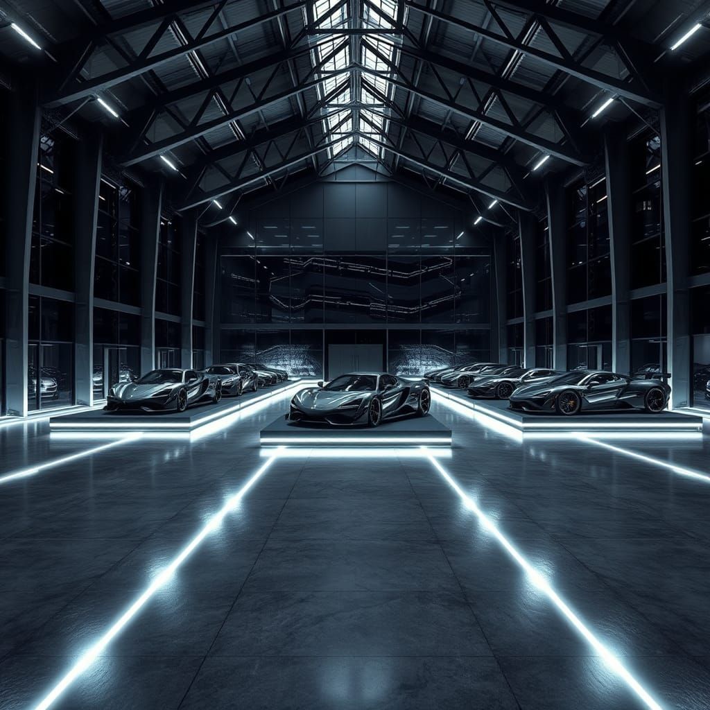 Futuristic Supercar Sanctuary with Neon Lighting