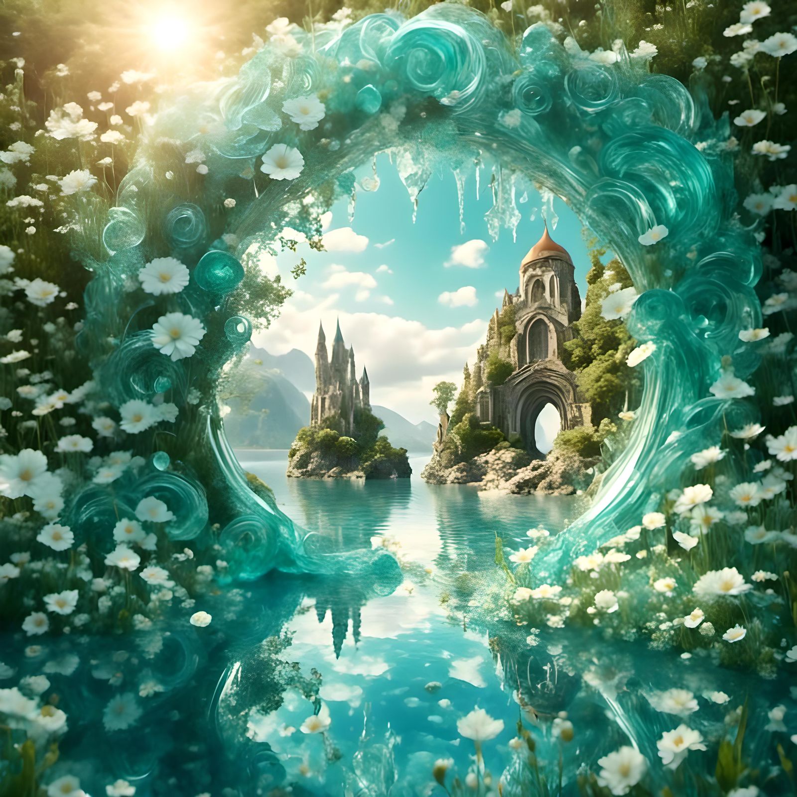 Portal to Paradise Through Antique Mirror