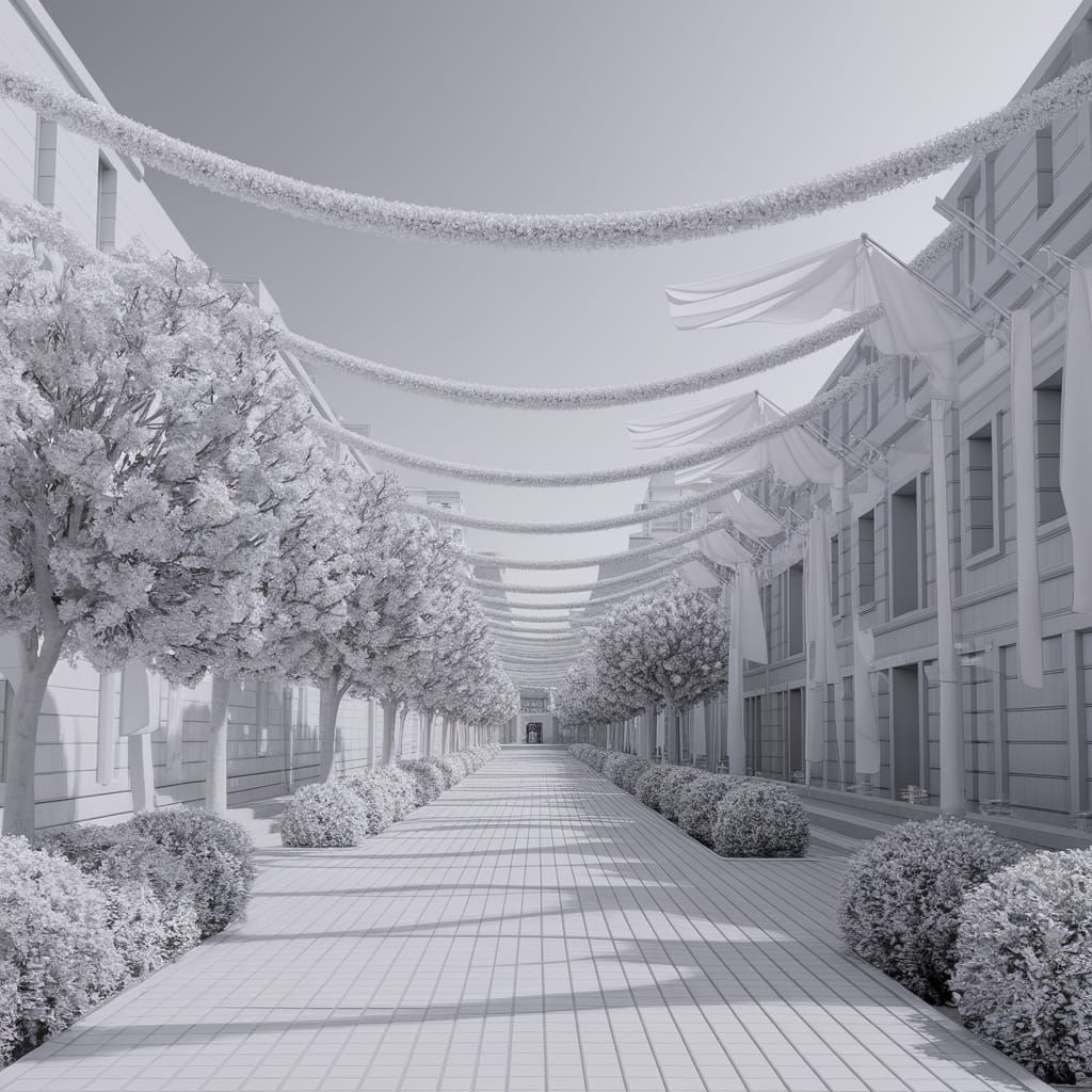Ethereal White Street Scene