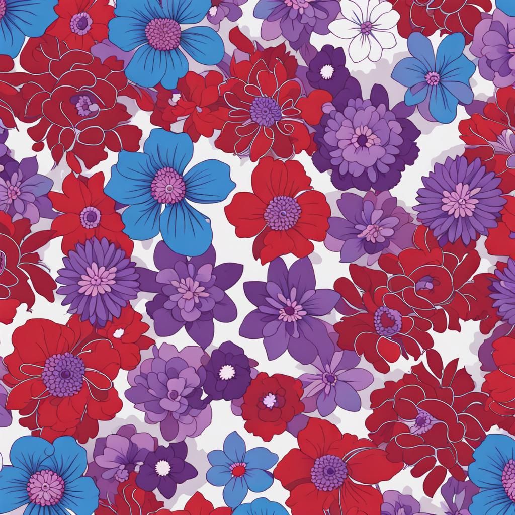 Red Blue Purple Floral Pattern Design