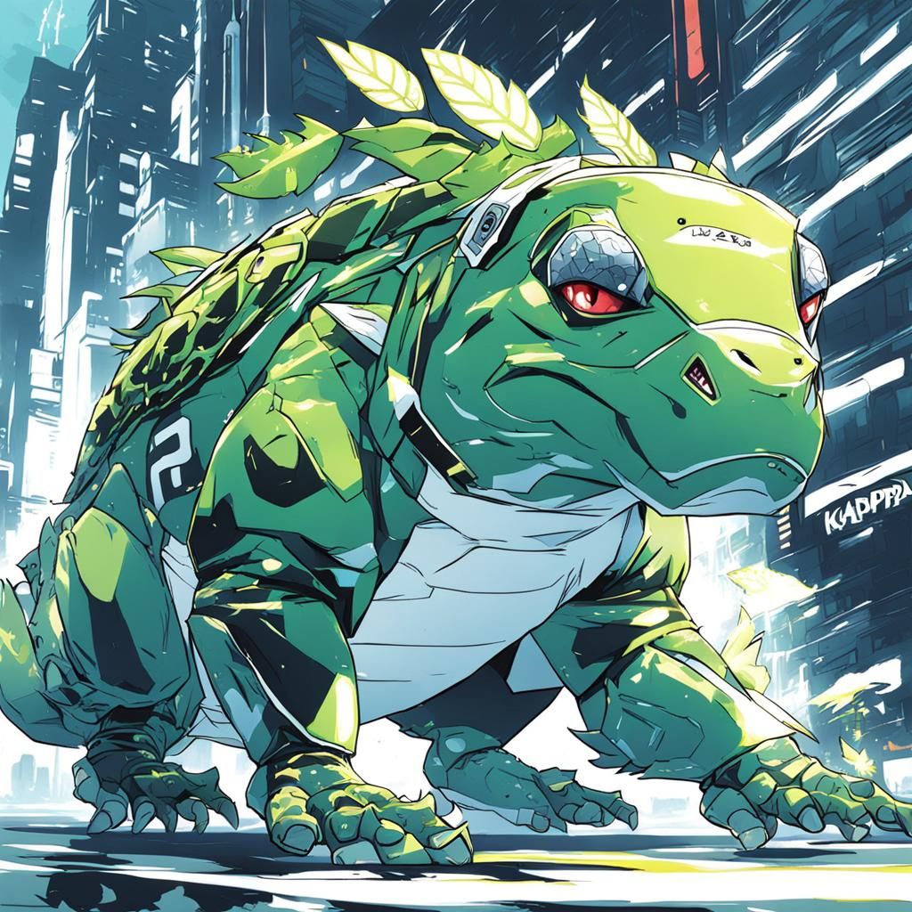 Futuristic Kappa: Anime Style Illustration