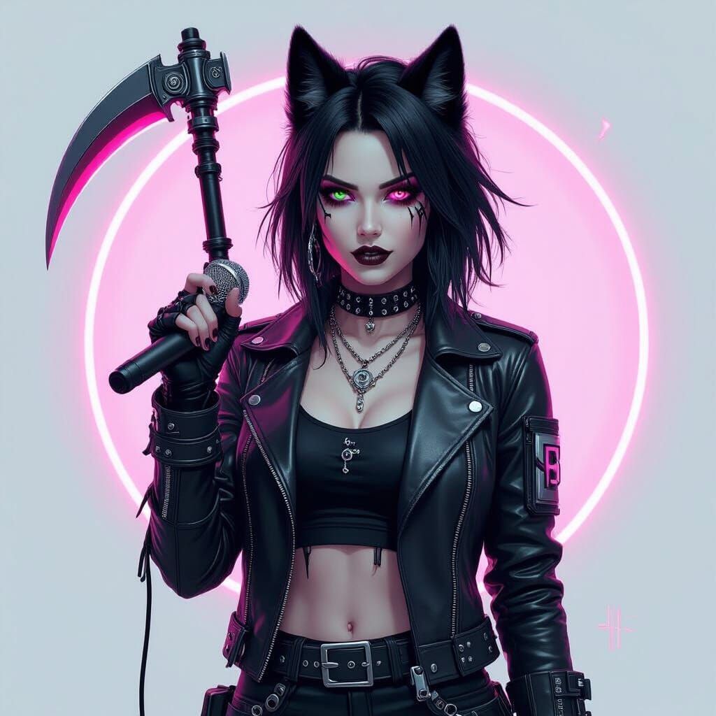 Cyber-Gothic Raven Noir with Scythe of Light