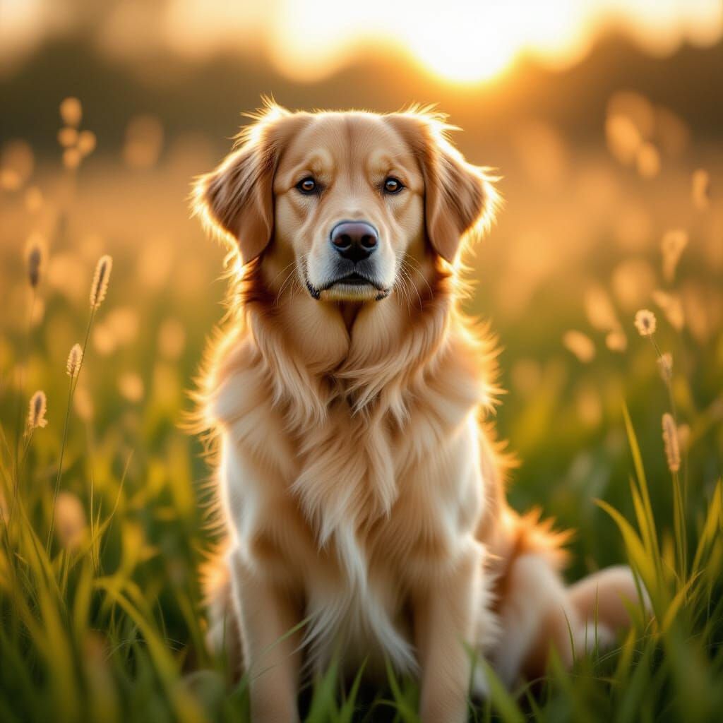 Golden Retriever in Sun-Drenched Meadow