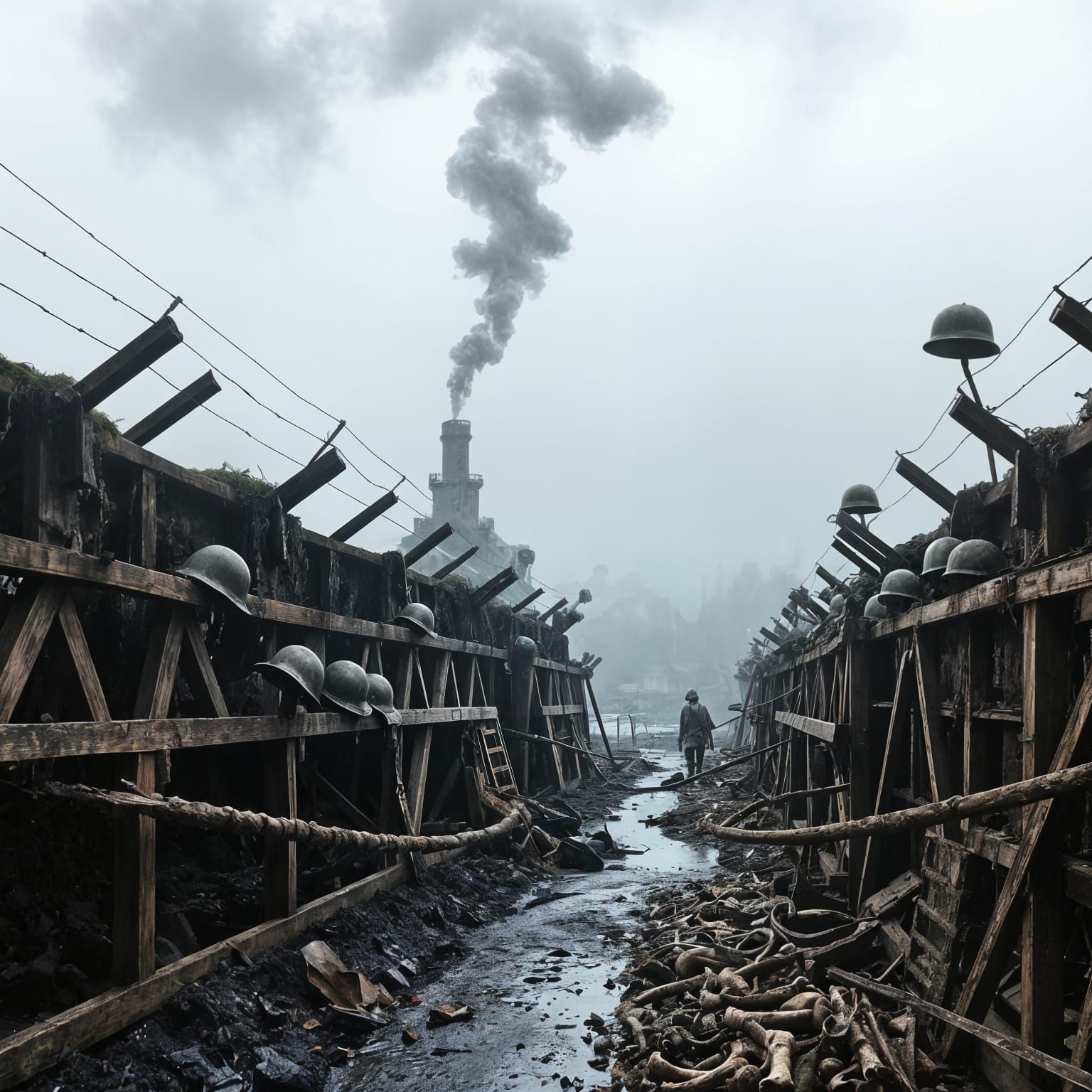 Infinite War Trenches in a Surreal, Eldritch Landscape