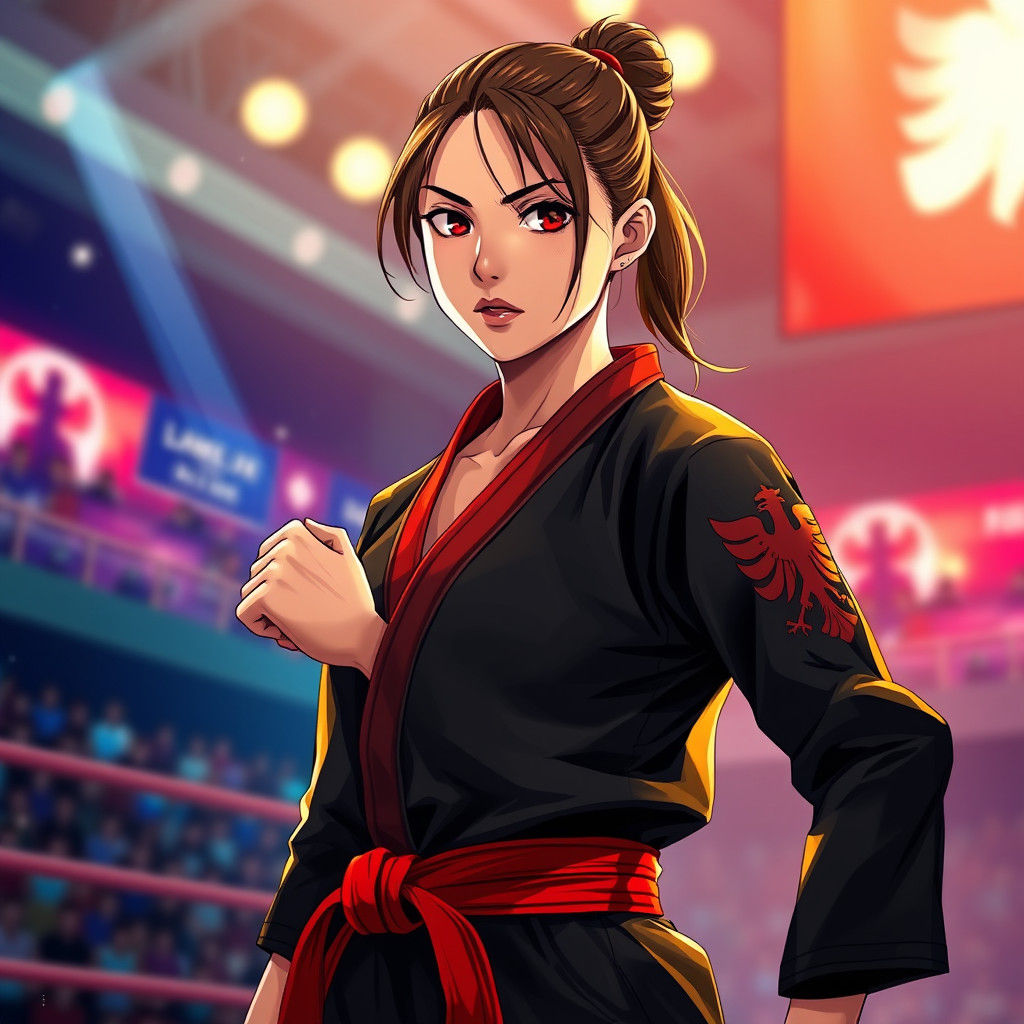 Albanian Girl Athlete in Fighting Gi, Anime Illustration