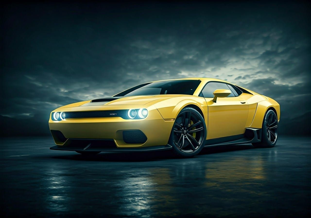 Epic Yellow Muscle Car Concept in Cinematic Style