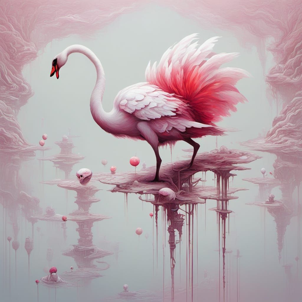 Surreal Cyberpunk Swan Orchid Painting