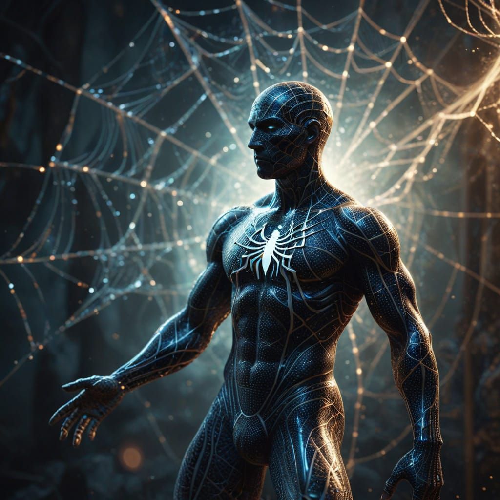 Ancient Olympic Athlete Sculpture Woven by Spider Web