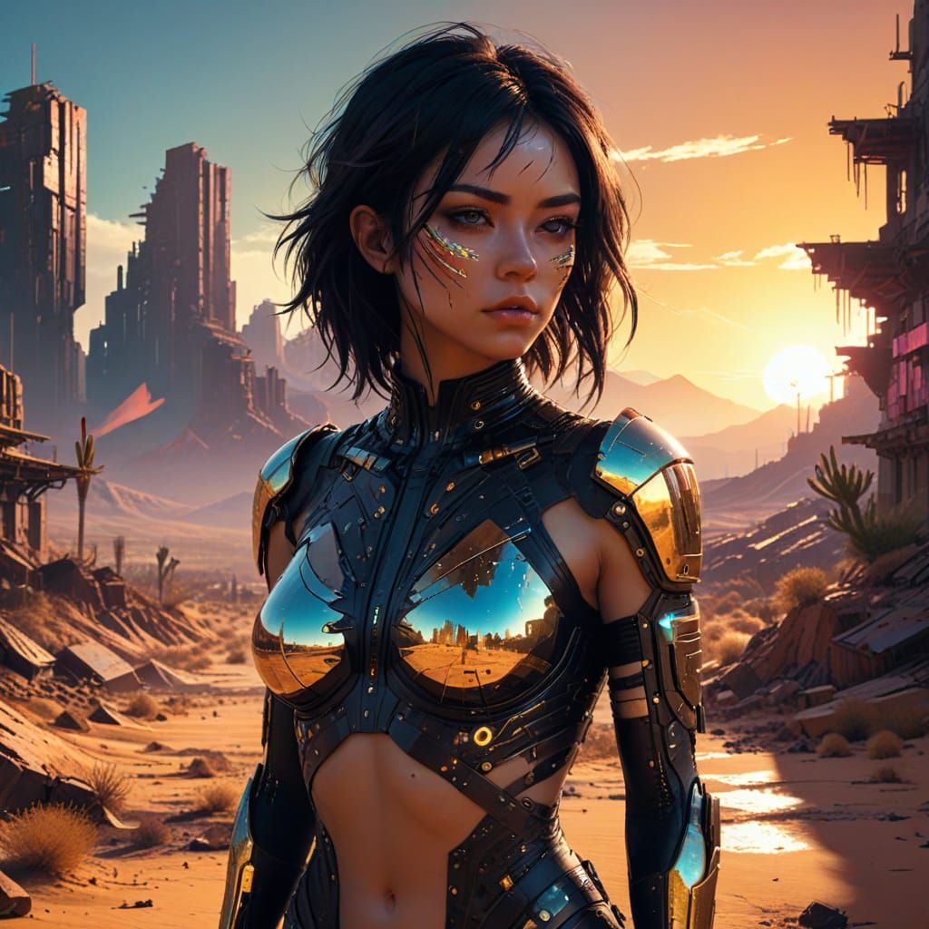 Glowing Goddess of Glitching Cyberpunk Realms