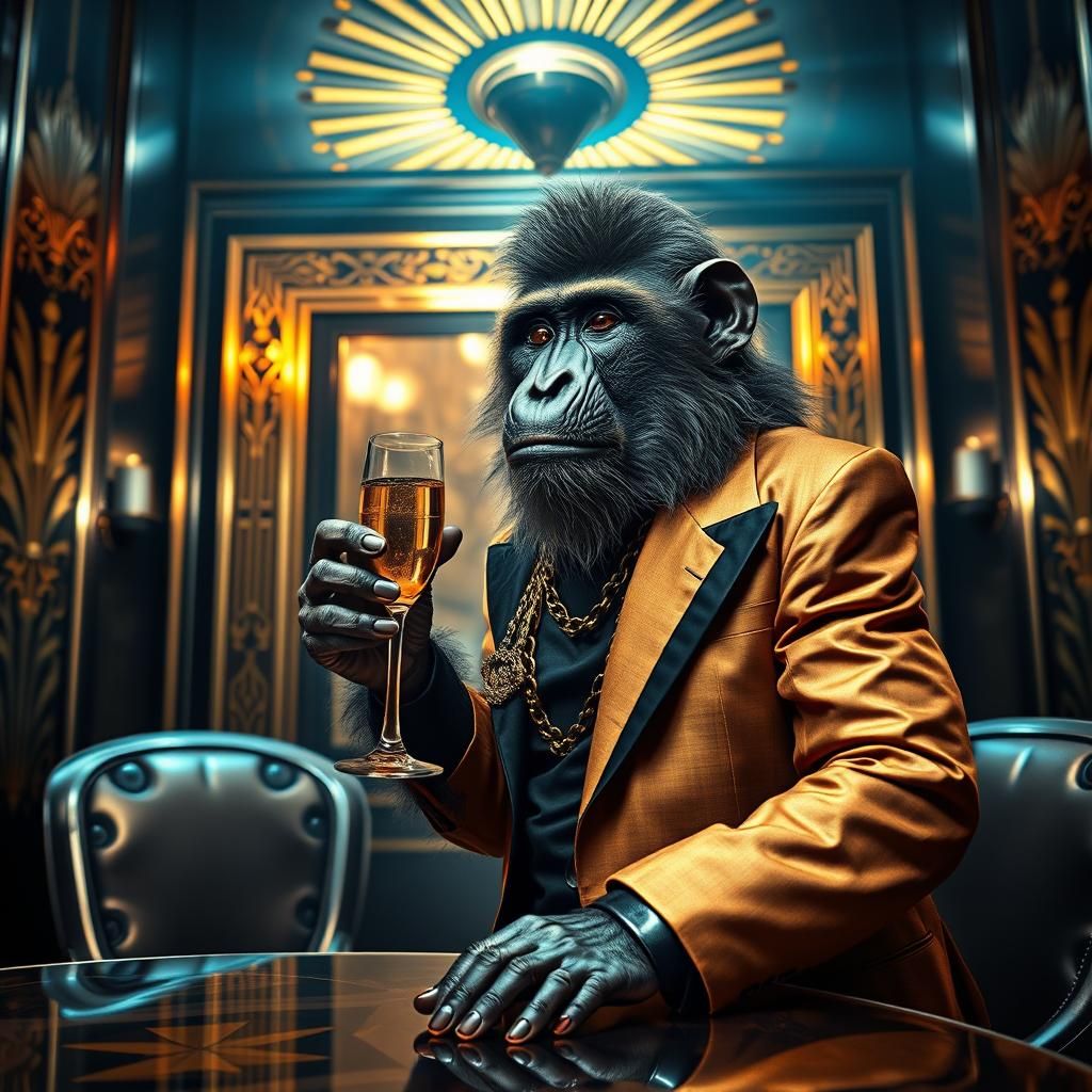 Art Deco Baboon in Flapper Dress Photograph