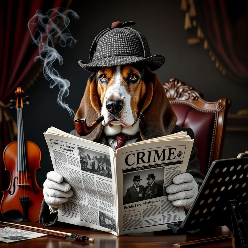 Sherlock Bassett Hound Detective with Pipe
