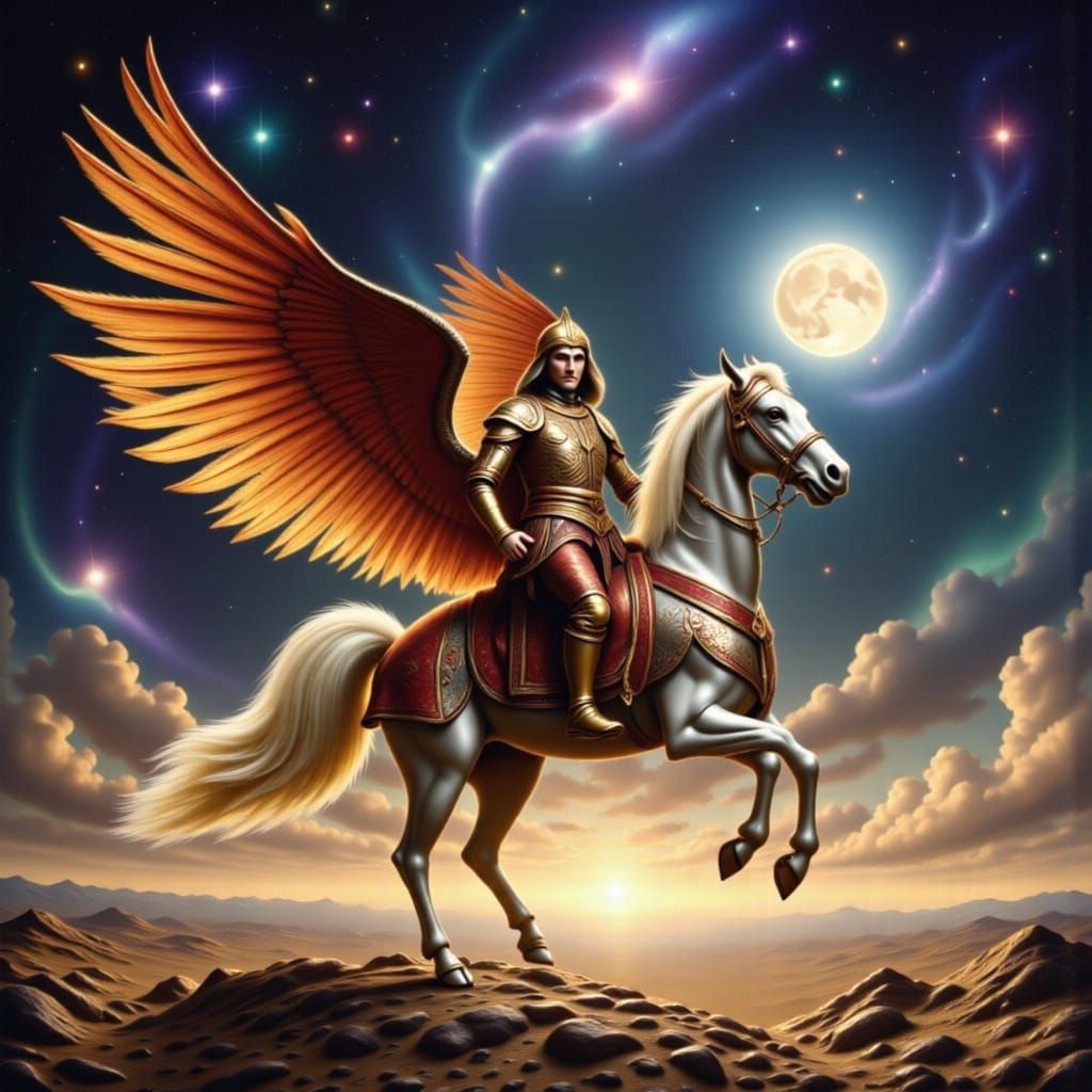 Celestial Knight on Moonlight Steed in Cosmic Battlefield