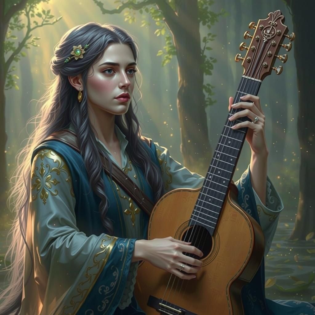 rpg character mystic bard sorcerer, ethereal aura, inky dark...