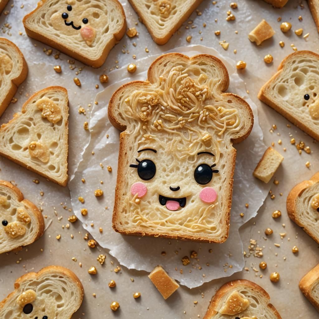 Cute Anthropomorphic Bread Slice in Chibi Manga Art