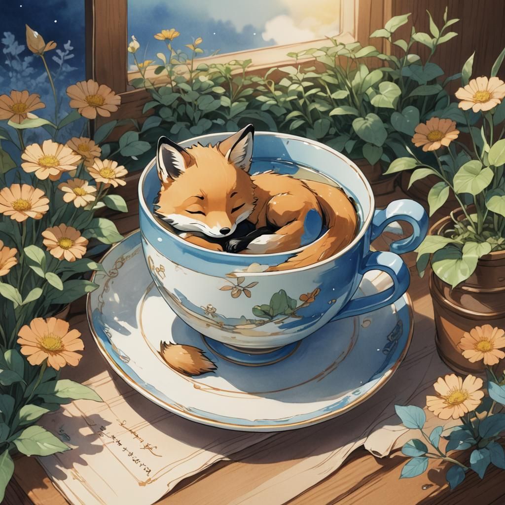 Fox Asleep in Teacup: Anime Key Visual