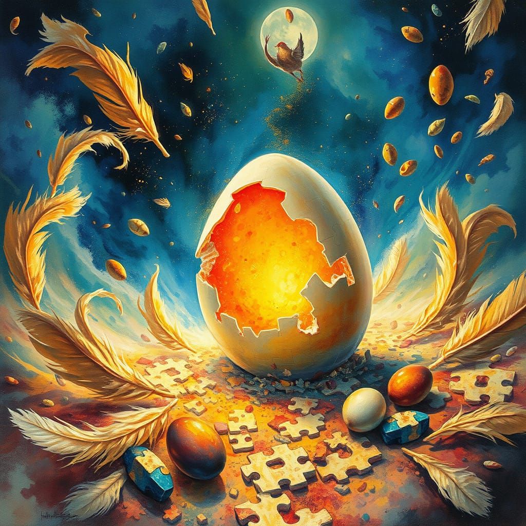 Paradoxical Puzzle Scene in Vibrant Fantasy Watercolour