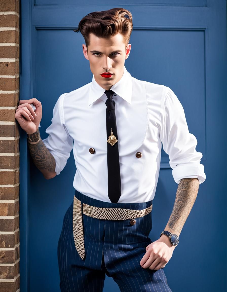 Queer Man Model in Neo-Edwardian Teddy Boy Fashion