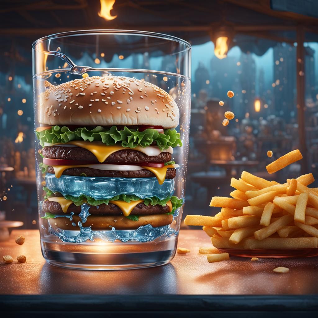 McDonald's and Girl with Water Glass: Fantasy Art