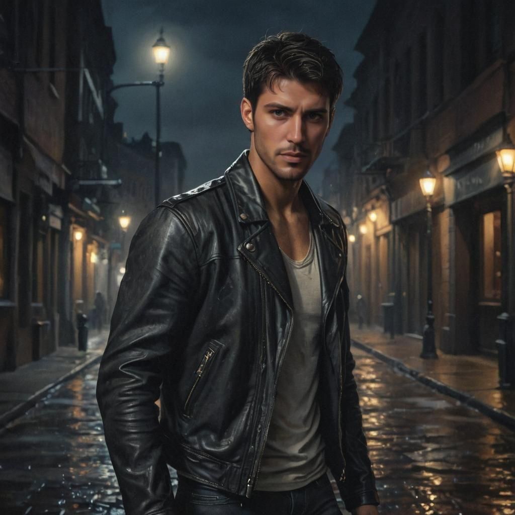 Handsome Man in City at Midnight