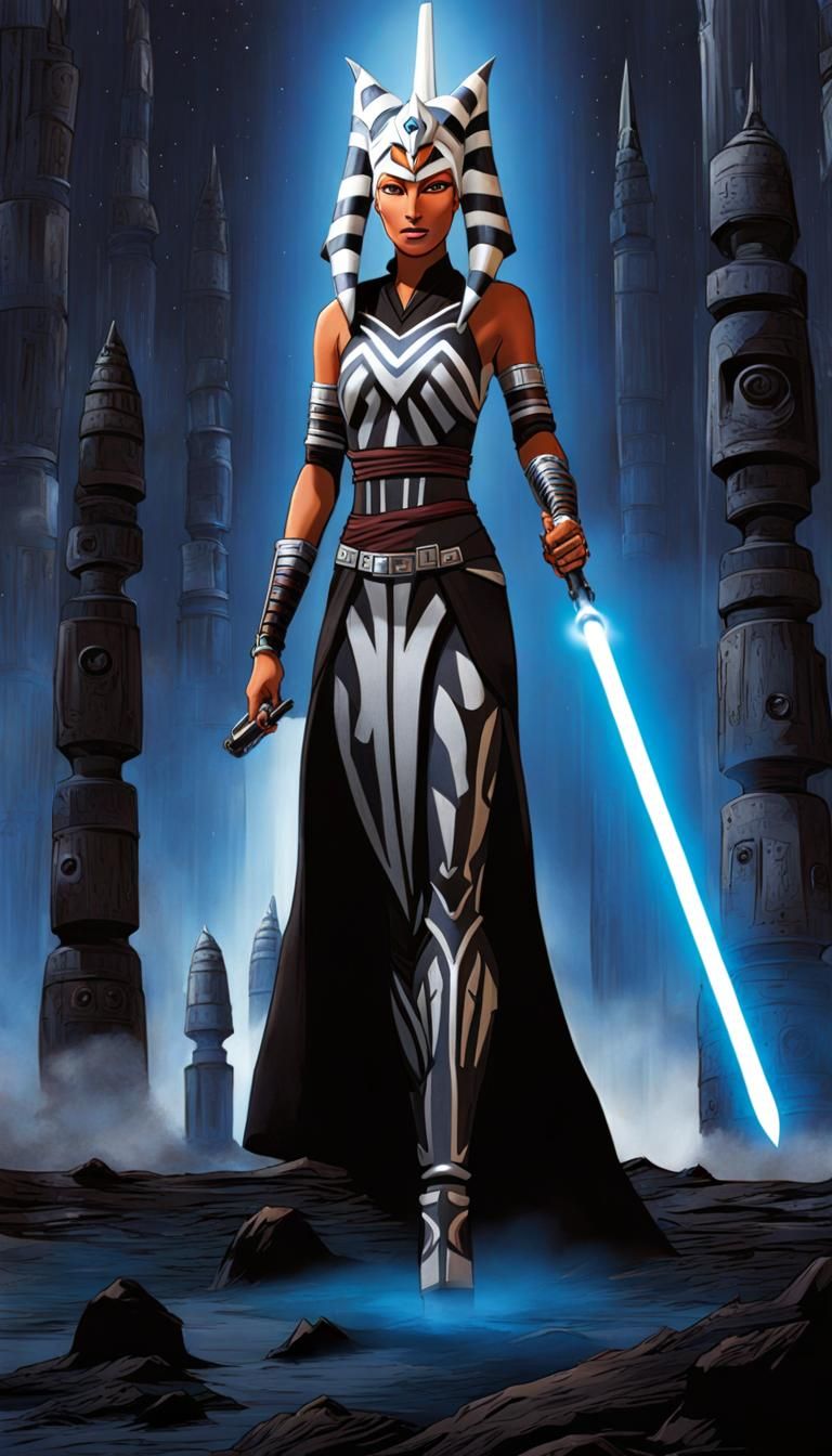 Ahsoka Tano as Goddess of Darkness in Dark Fantasy Style