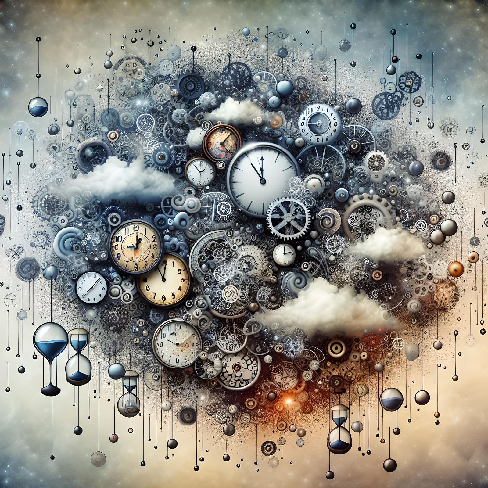 Abstract Surreal Time Tapestry with Clocks and Gears