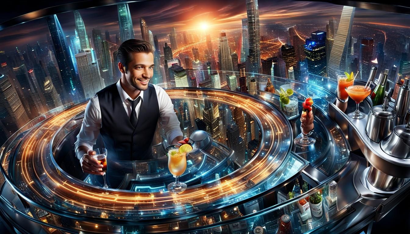 Futuristic Skybar Bartender Digital Art