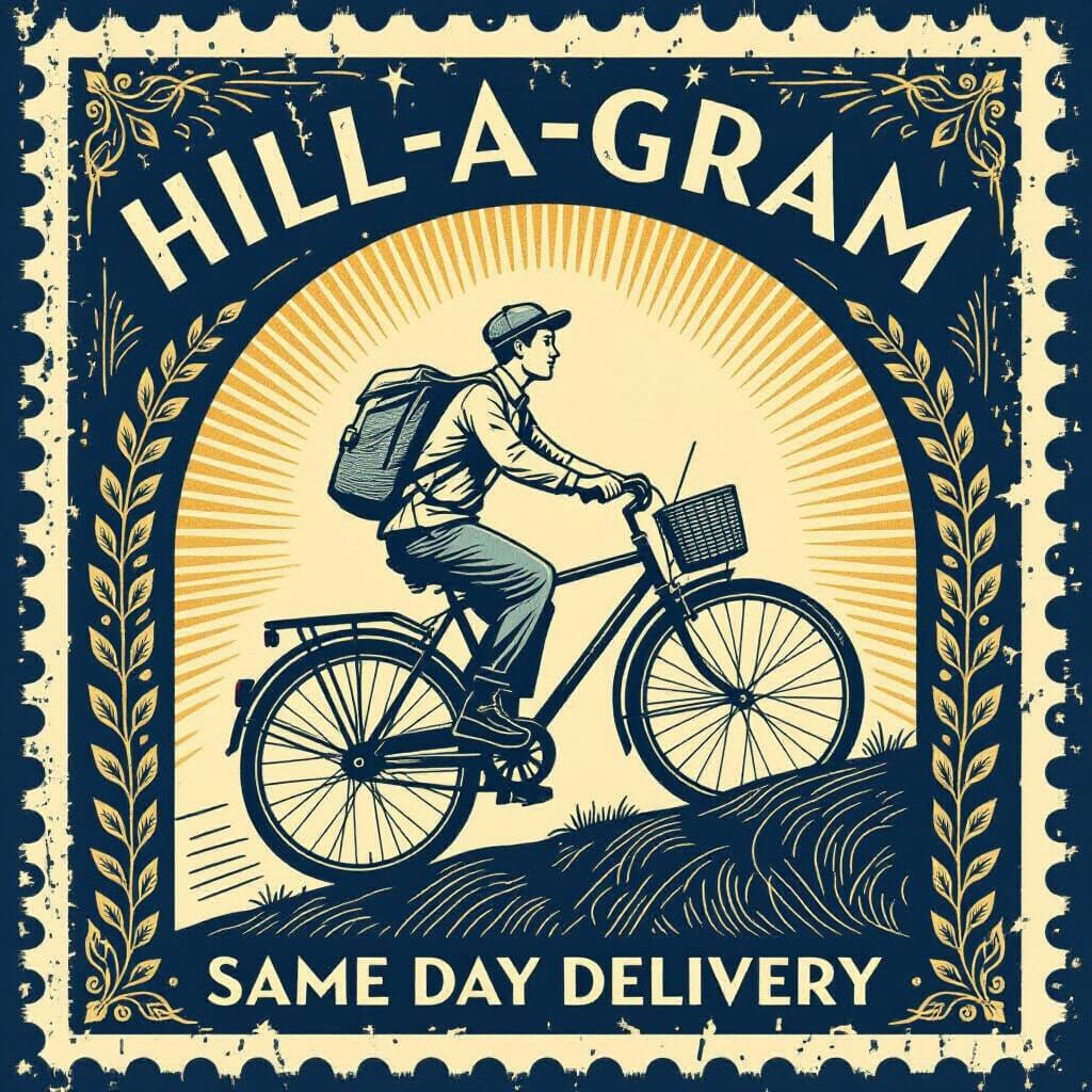 Vintage Telegram Delivery Boy Stamp Art