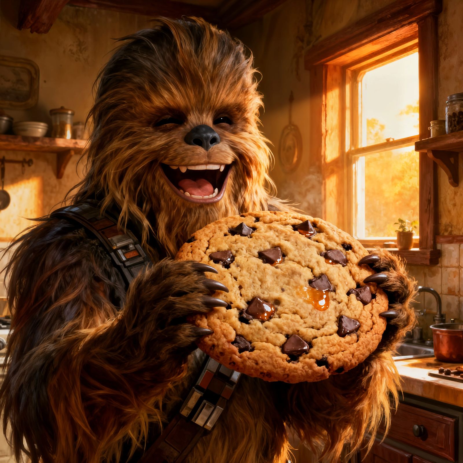 Happy Chewbacca Holding a Giant Cookie