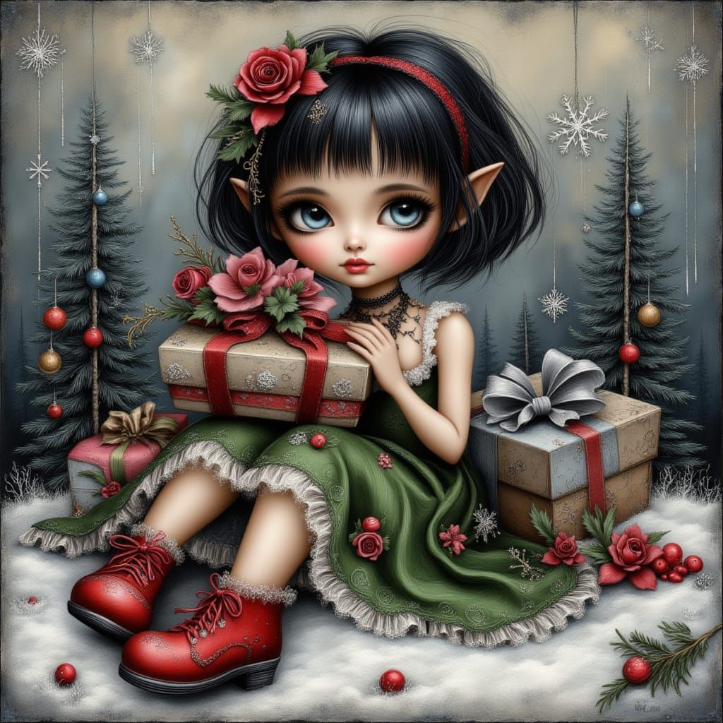 An enchanting highly textured embroidery Painting of a cute ...