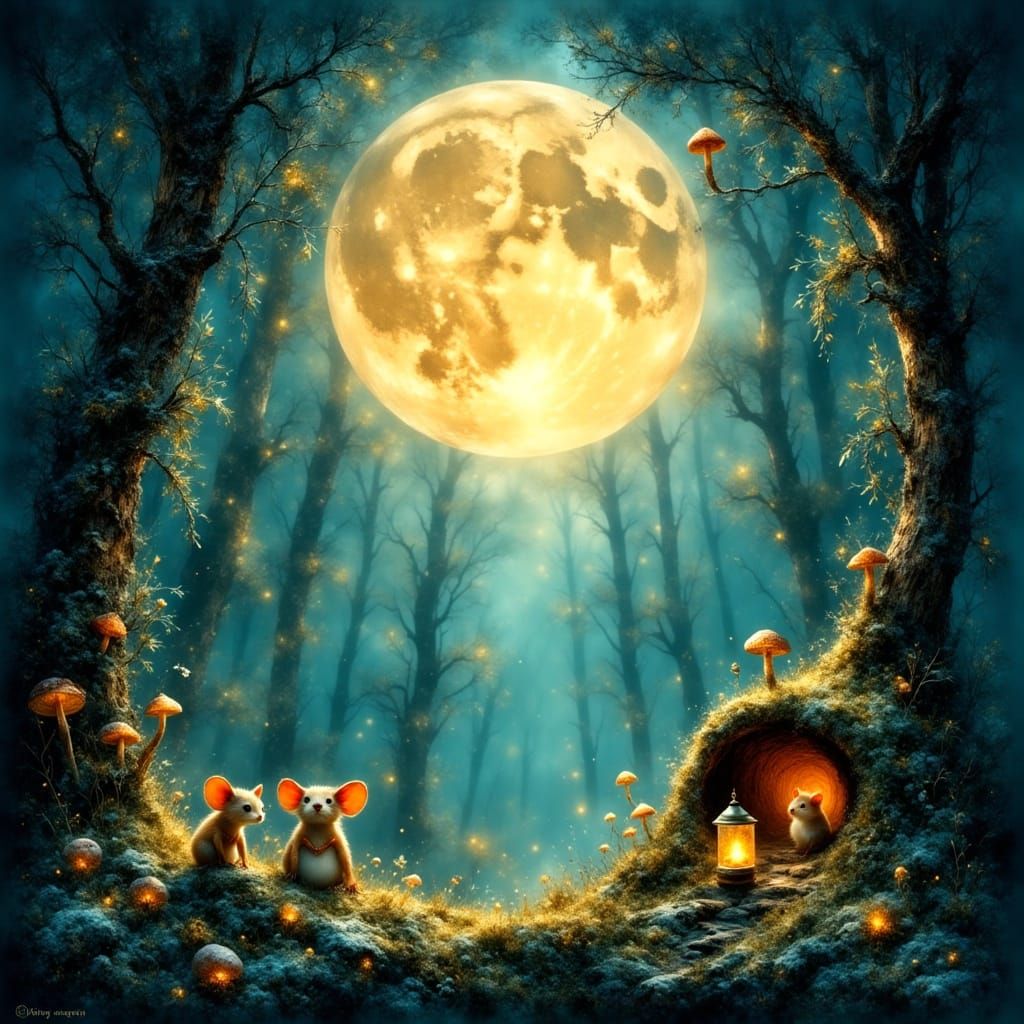 Enchanted Forest Under a Glowing Moonlit Sky