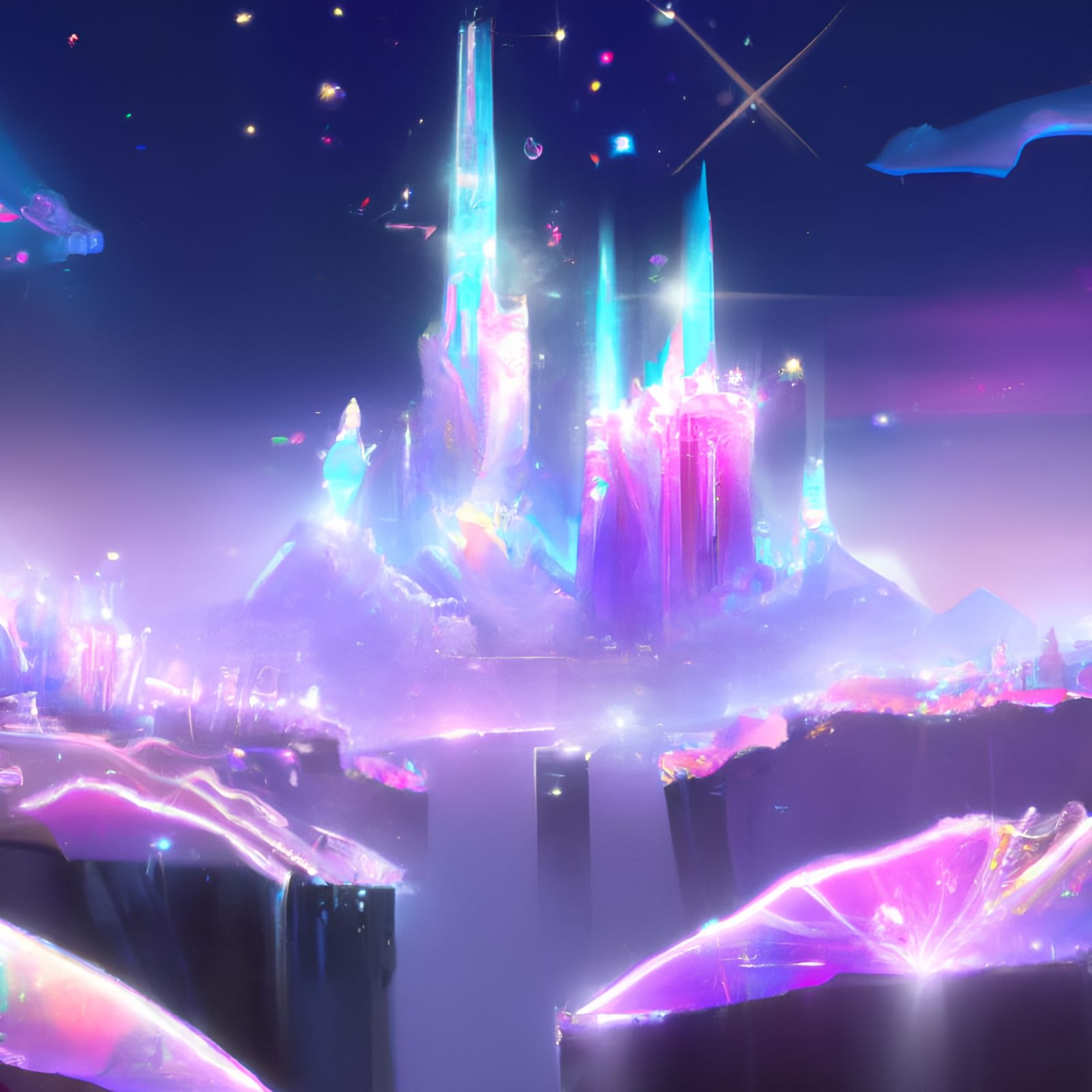 Alien Moonlit Landscape in Pastel Watercolor Style