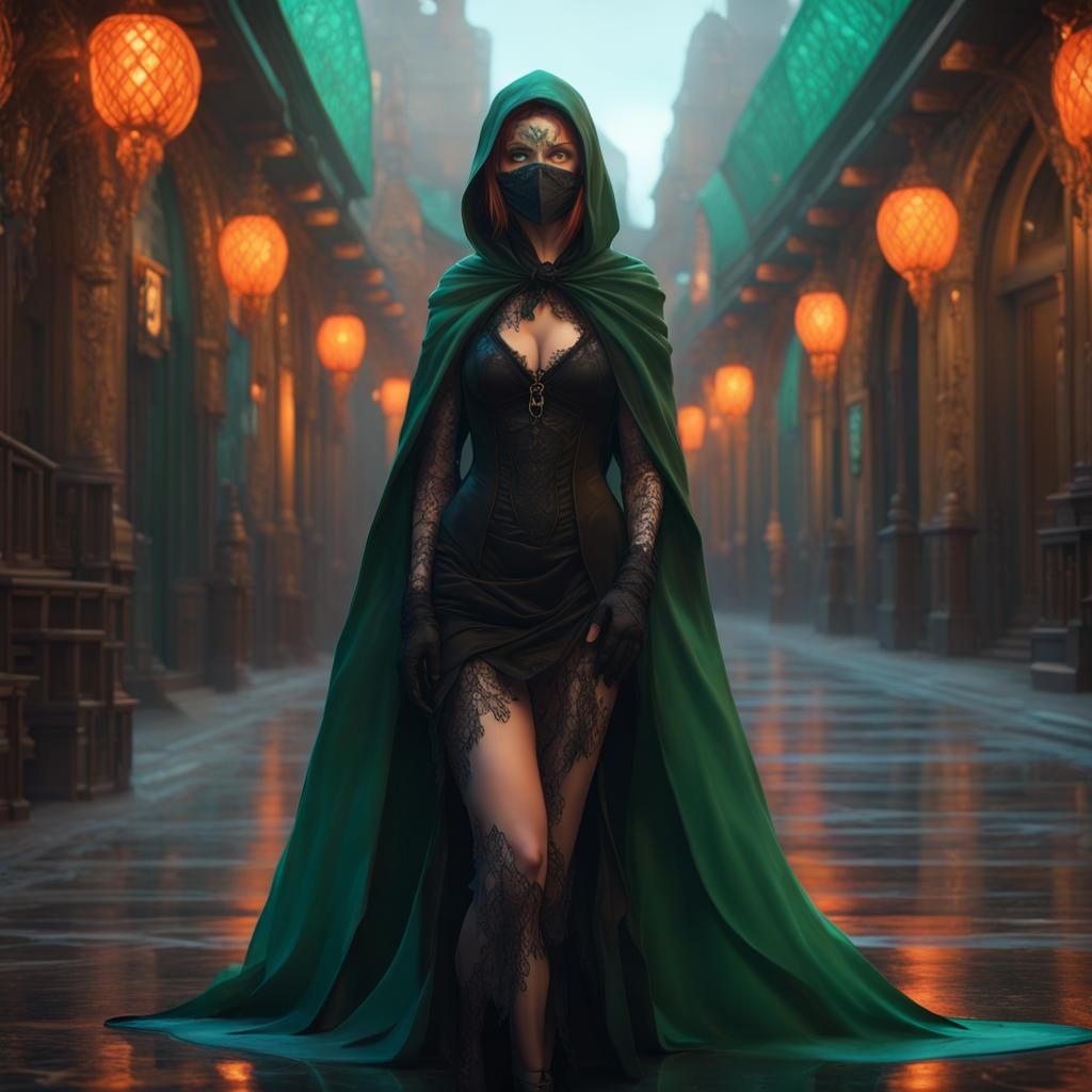Woman in Black Cloak, Hyperdetailed Concept Art